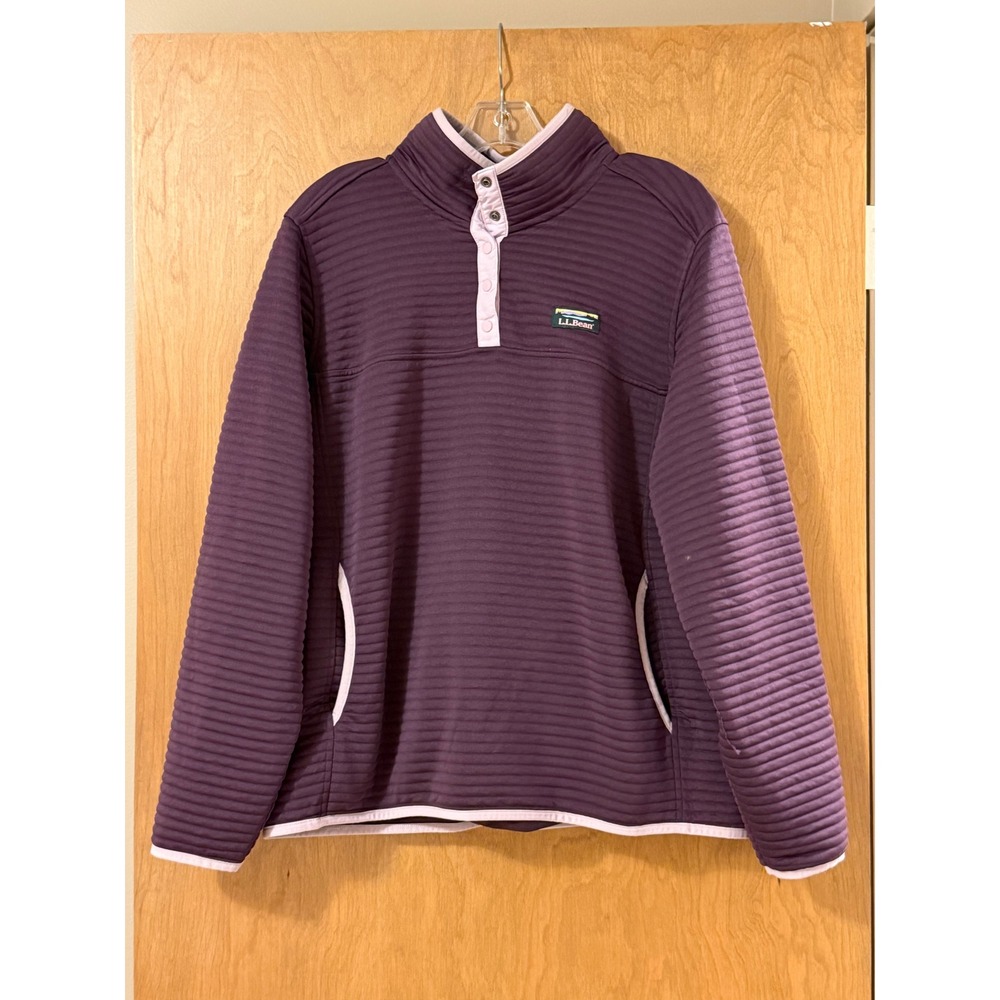 LL Bean Airlight Knit Pullover Womens Quilted Snap Mock Neck Plum Purple 1X Plus